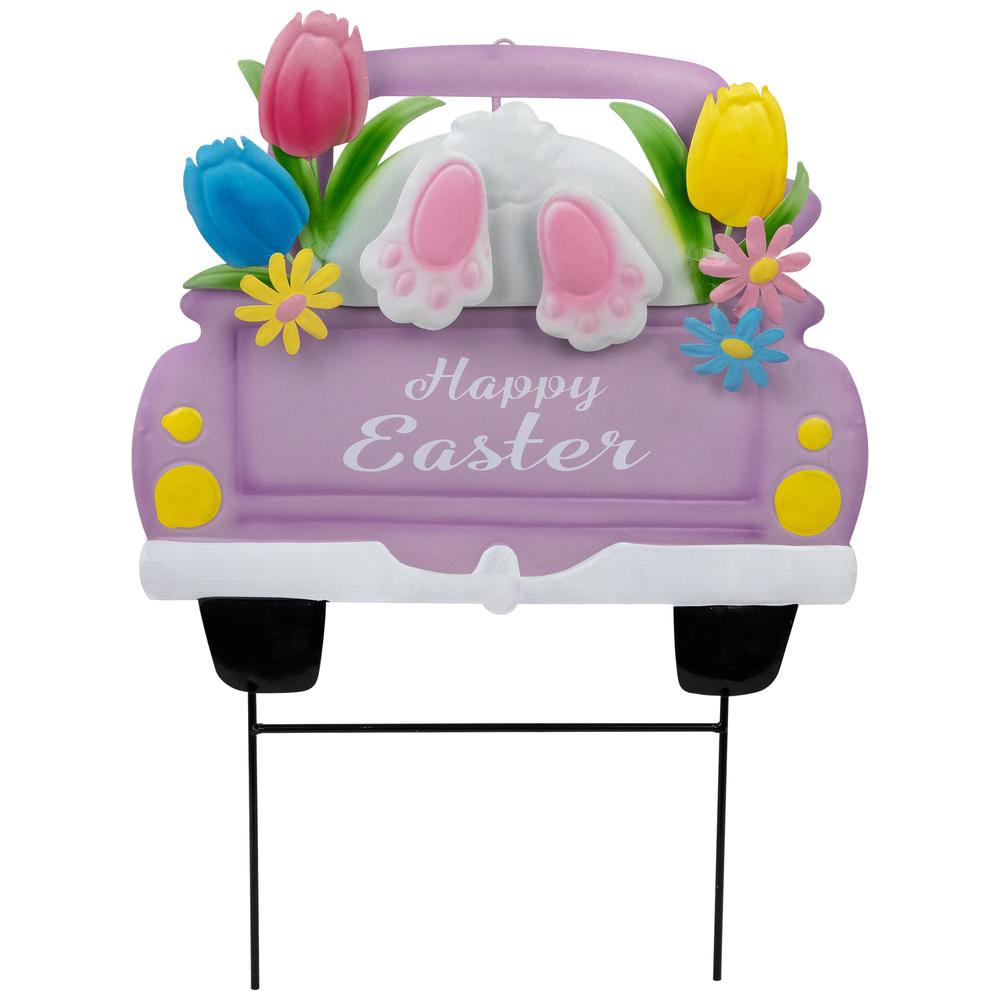 Back Seat Bunny Happy Easter Outdoor Garden Stake - 14" - Purple. Picture 1