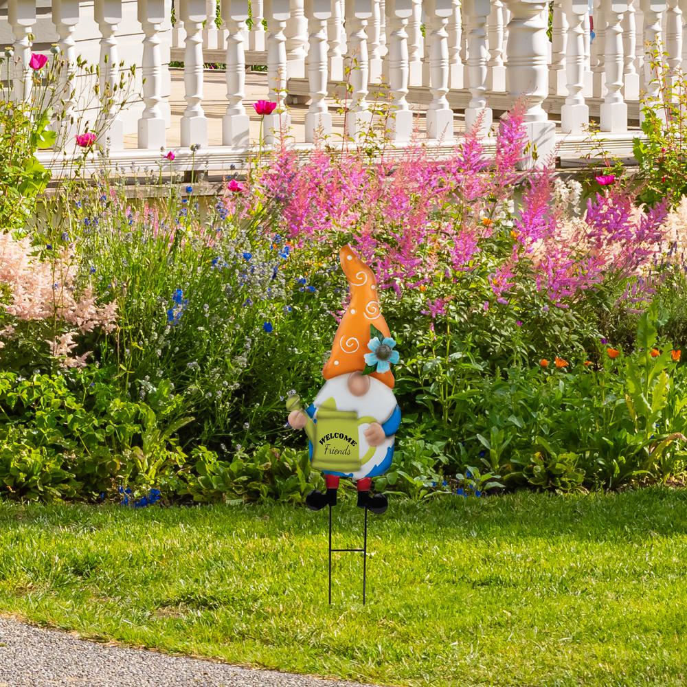 Welcome Friends Gnome Spring Outdoor Garden Stake - 22" - Orange. Picture 6