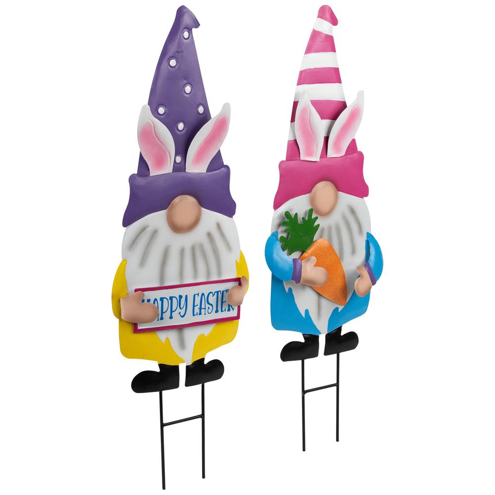 Gnomes with Bunny Ears Easter Outdoor Garden Stakes - 27" - Set of 2. Picture 1