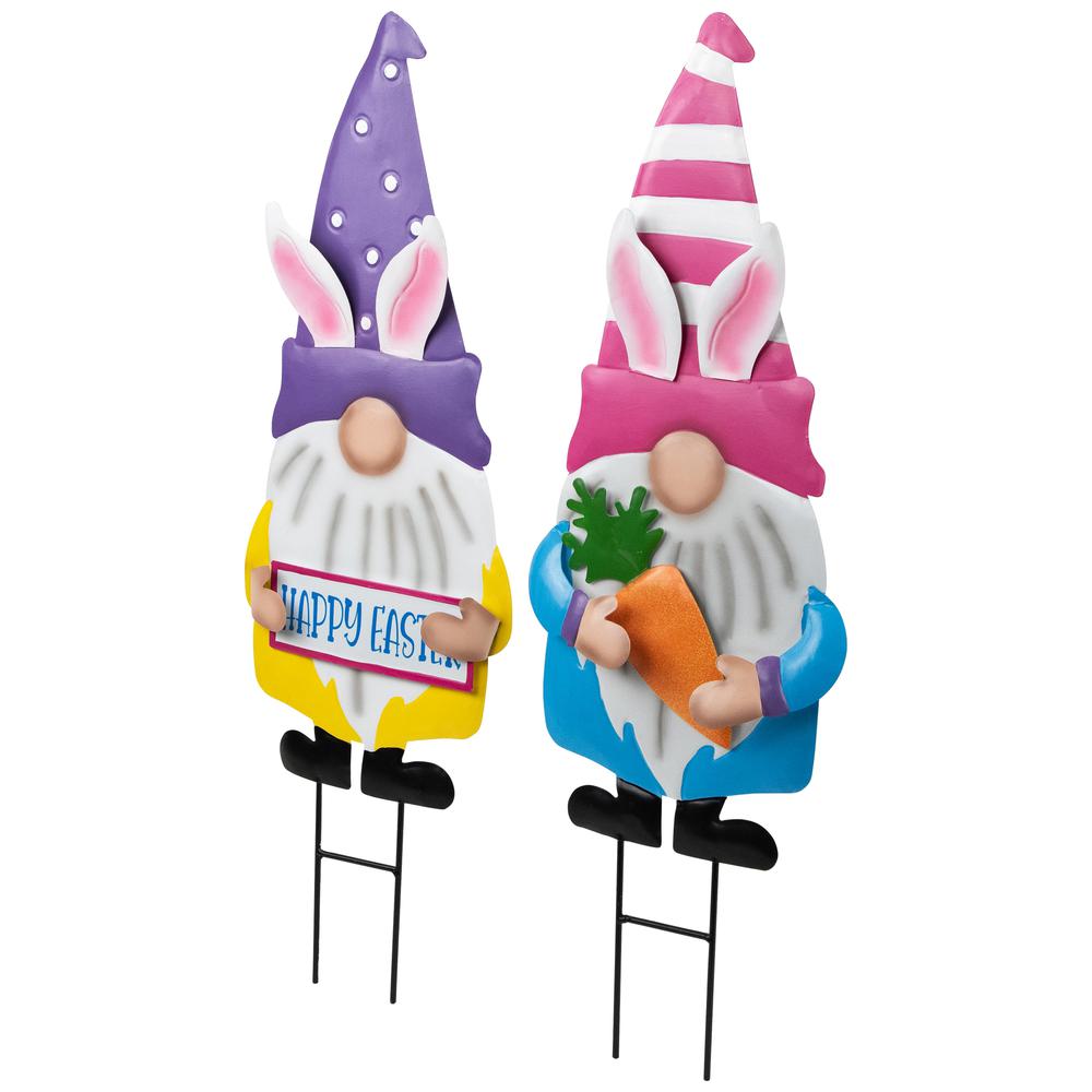 Gnomes with Bunny Ears Easter Outdoor Garden Stakes - 27" - Set of 2. Picture 2