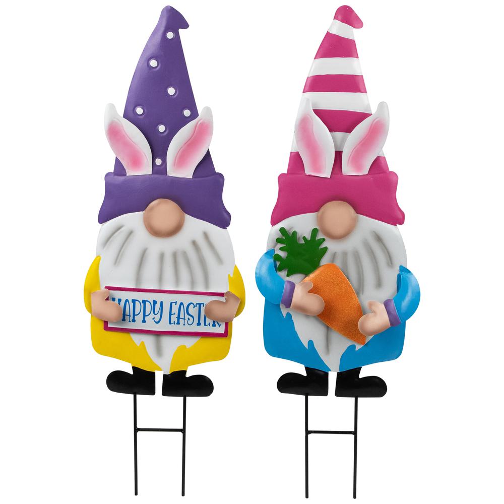 Gnomes with Bunny Ears Easter Outdoor Garden Stakes - 27" - Set of 2. Picture 3