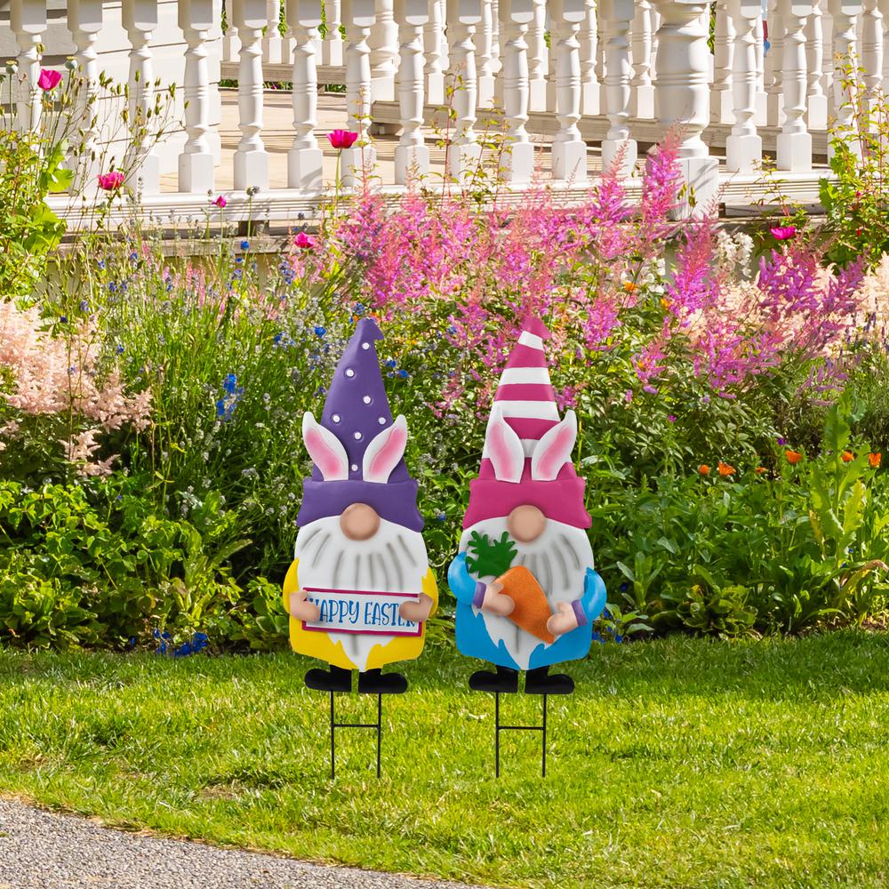 Gnomes with Bunny Ears Easter Outdoor Garden Stakes - 27" - Set of 2. Picture 6