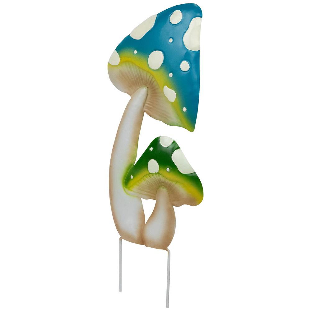 Double Spotted Mushrooms Outdoor Garden Stake - 16" - Blue and Green. Picture 3