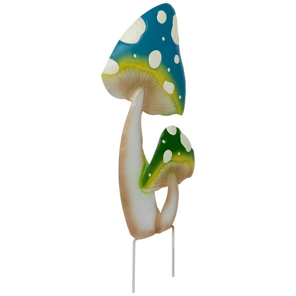Double Spotted Mushrooms Outdoor Garden Stake - 16" - Blue and Green. Picture 4