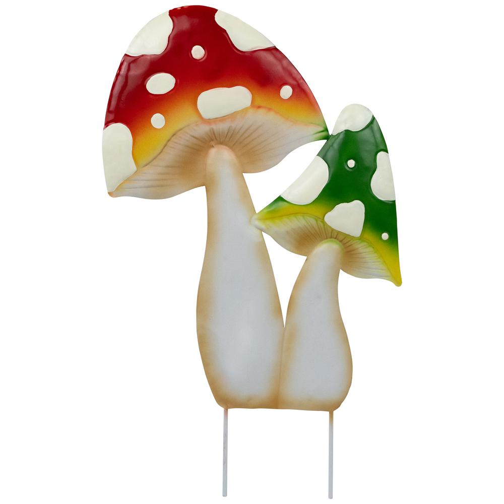 Double Mushrooms Outdoor Garden Stake - 16" - Red and Green. Picture 1