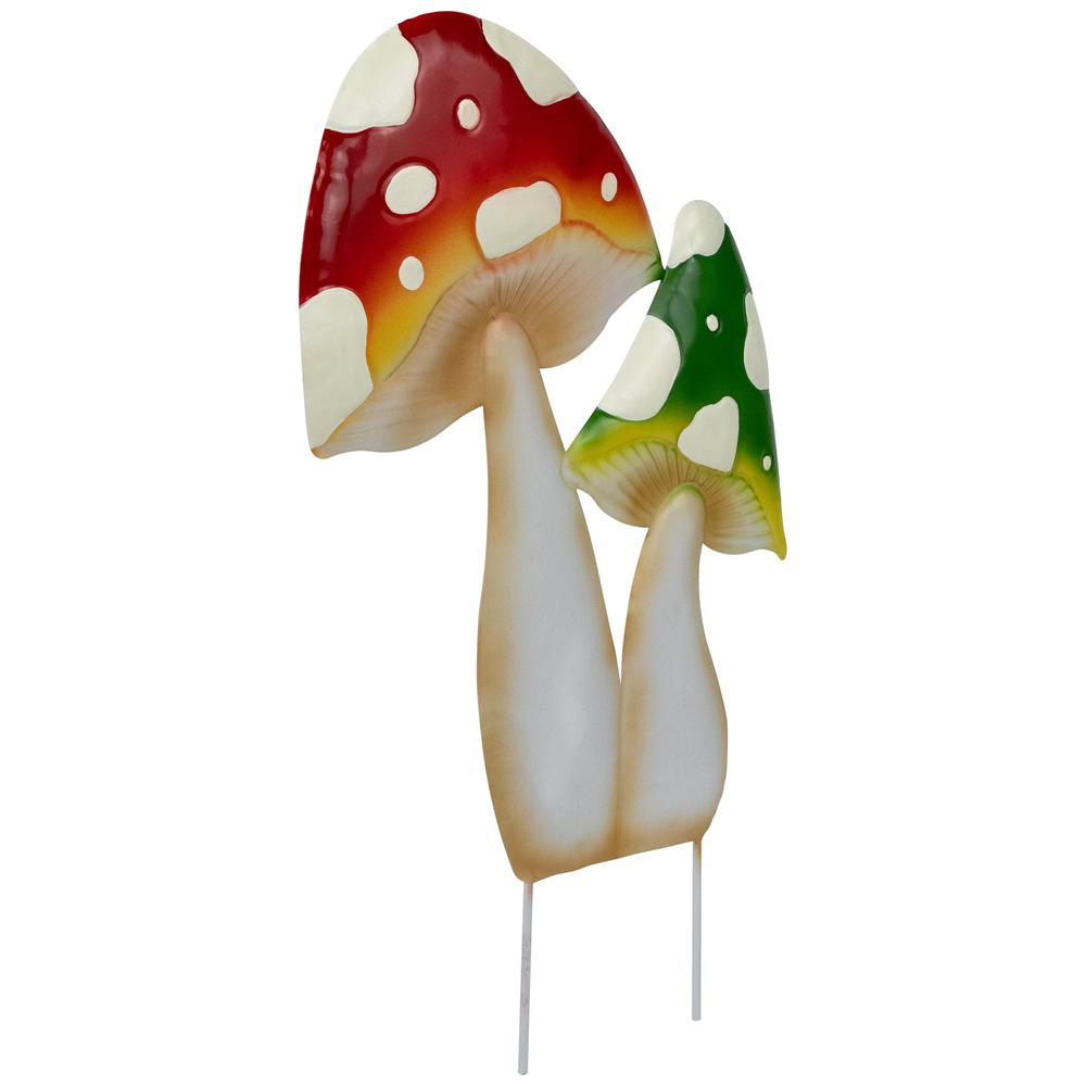 Double Mushrooms Outdoor Garden Stake - 16" - Red and Green. Picture 4