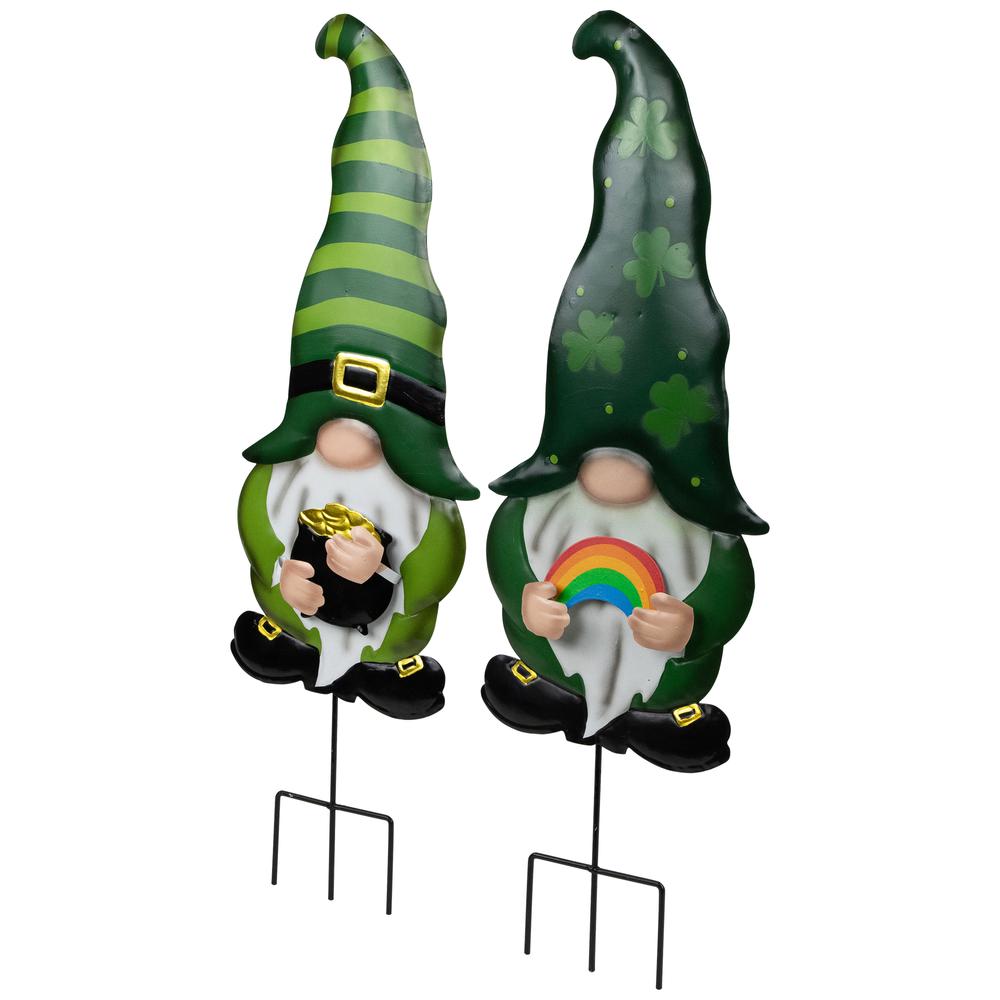 Pot of Gold and Rainbow St Patrick's Day Gnomes Outdoor Garden Stakes. Picture 2