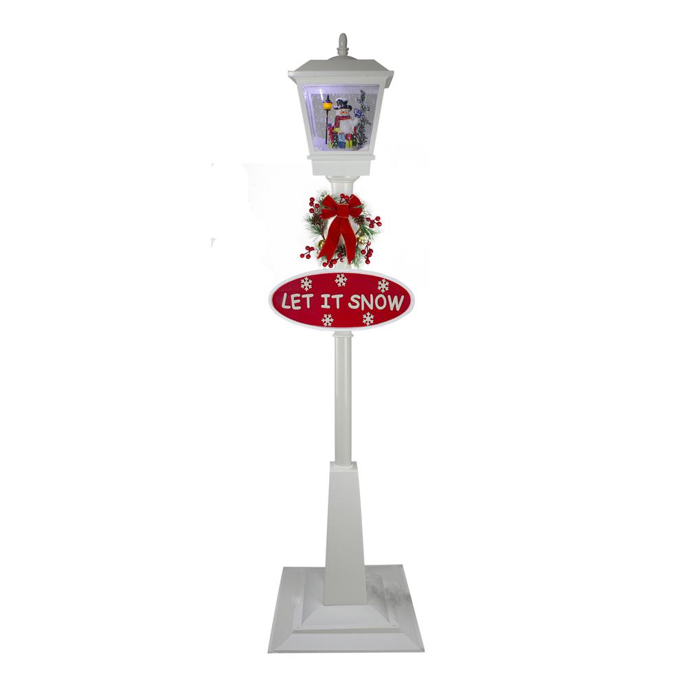 70.75" White Lighted Musical Snowman Christmas Street Lamp. Picture 1