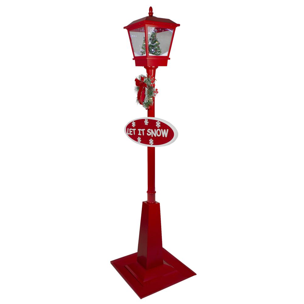 70.75" Musical Red Holiday Street Lamp with Christmas Tree Snowfall Lantern. Picture 2