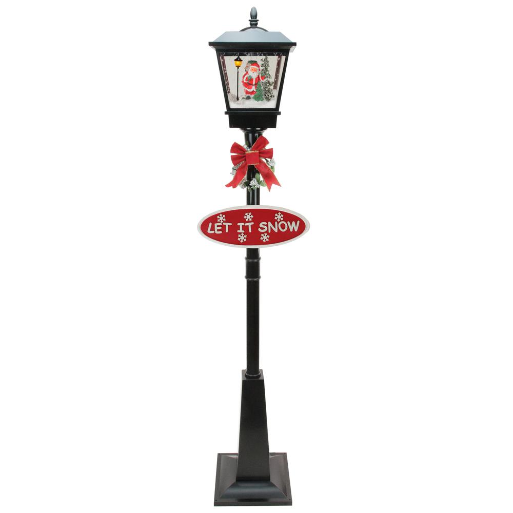 70.75" Black LED Lighted Musical Snowing Santa Christmas Street Lamp. Picture 1