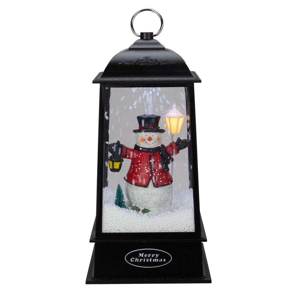 13" Lighted Snowman Christmas Lantern with Falling Snow. Picture 1