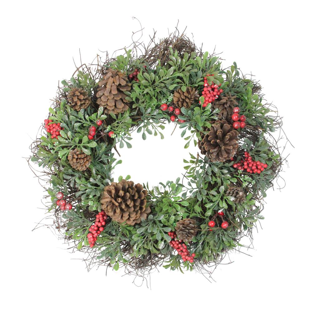 Glittered Pine Cone and Red Berry Artificial Christmas Wreath - 24-Inch  Unlit. Picture 1