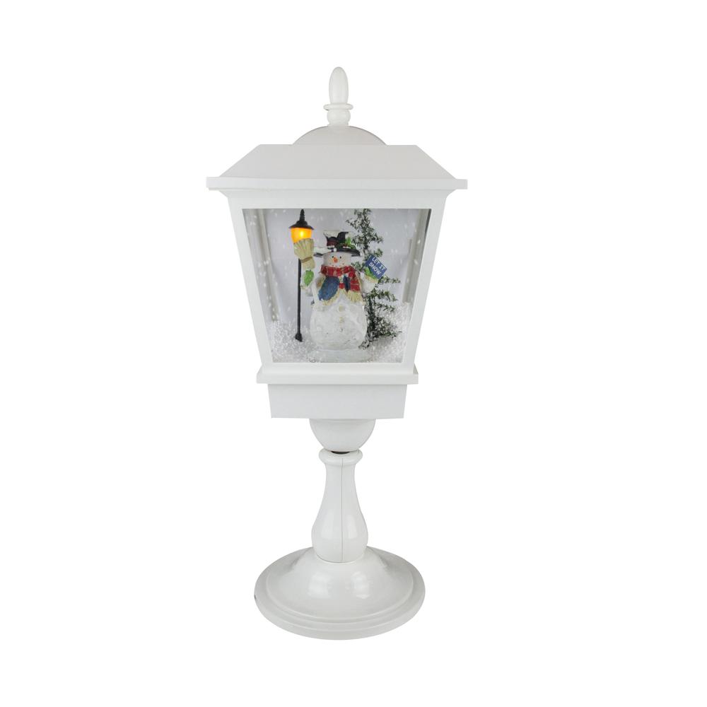 25.25" Lighted Musical Snowman Snowing White Table Top Christmas Street Lamp. Picture 1