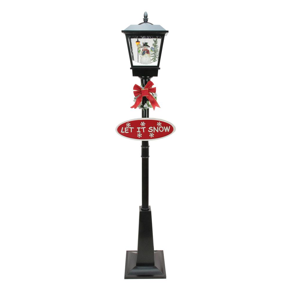 70.75" Black Lighted Musical Snowman Vertical Snowing Christmas Street Lamp. Picture 1