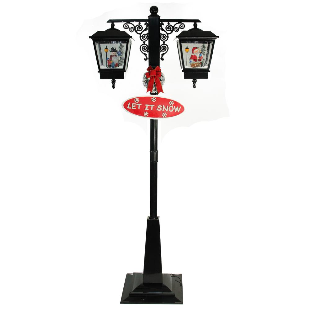 74" Lighted Musical Snowing Santa and Snowman Double Christmas Street Lamp. The main picture.