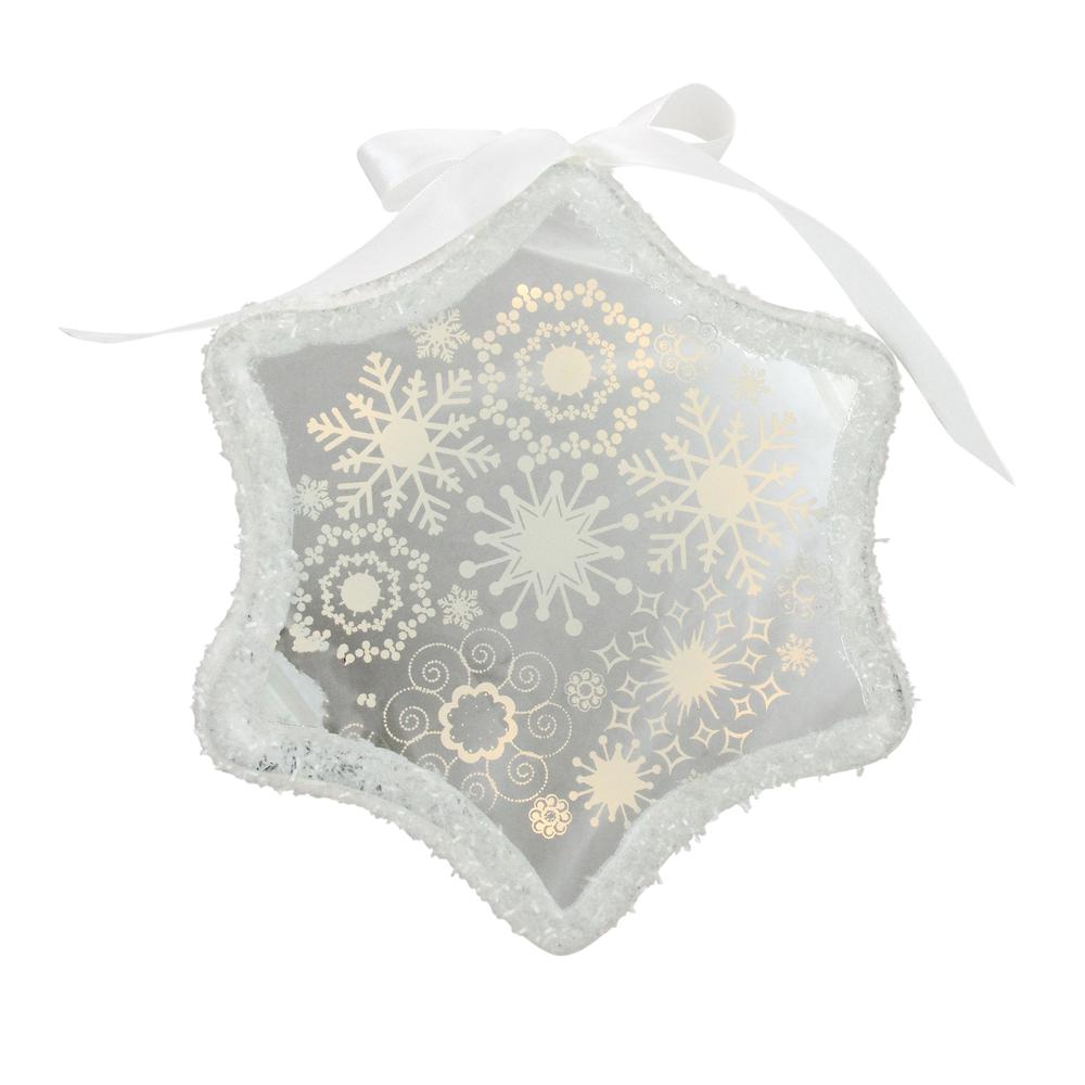 9" White Pre-Lit LED Sparkle Snowflake Scene Christmas Ornament. Picture 1