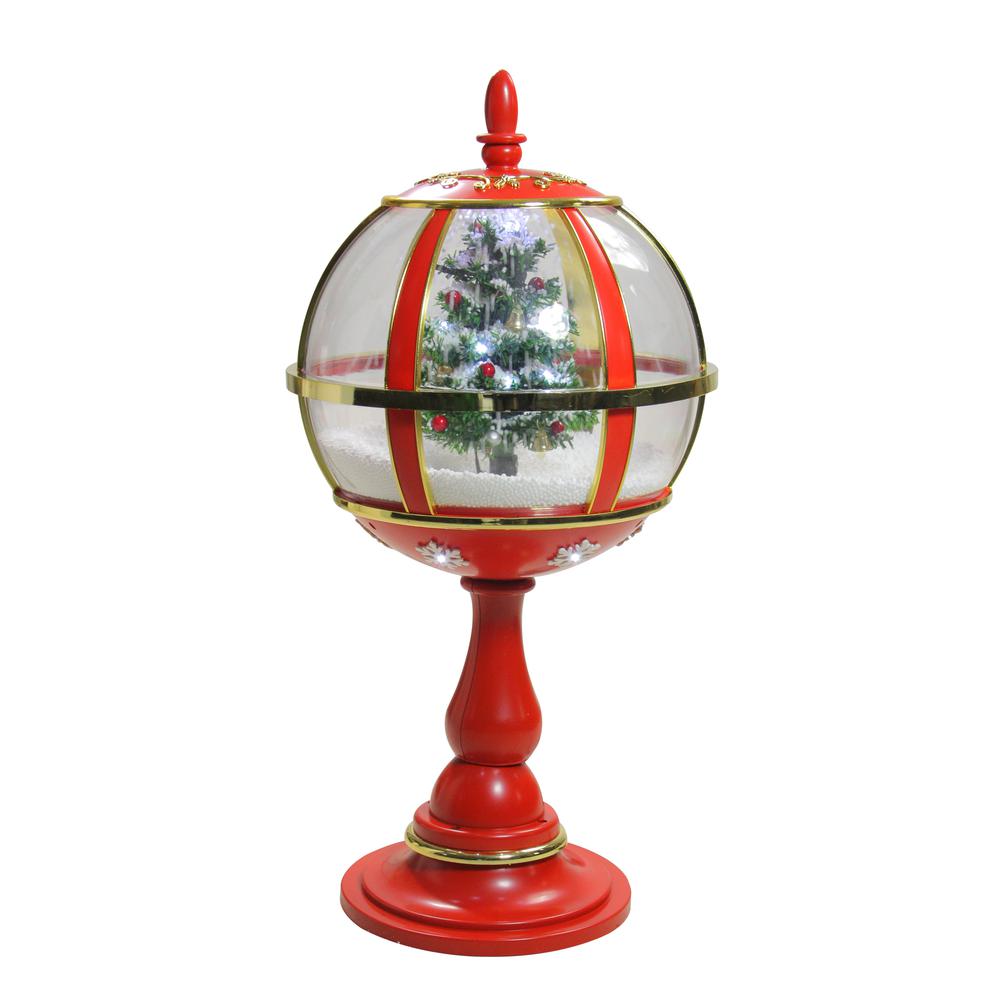 23.5" Lighted Red Musical Snowing Christmas Tree Street Lamp. Picture 1