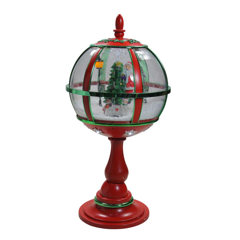 23.5" Lighted Red Musical Snowing Santa with Christmas Tree Street Lamp. The main picture.