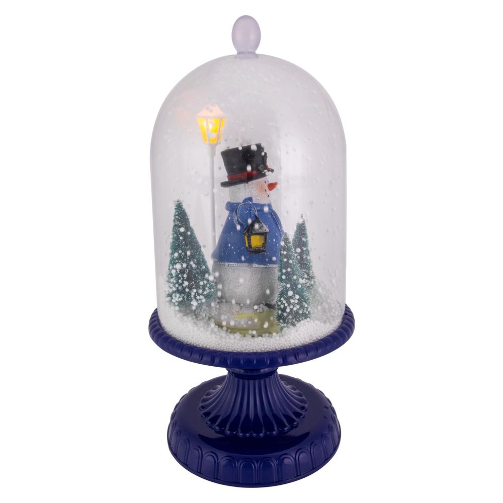 13.5" LED Lighted Snowing Musical Snowman Under Cloche Christmas Decoration. Picture 3