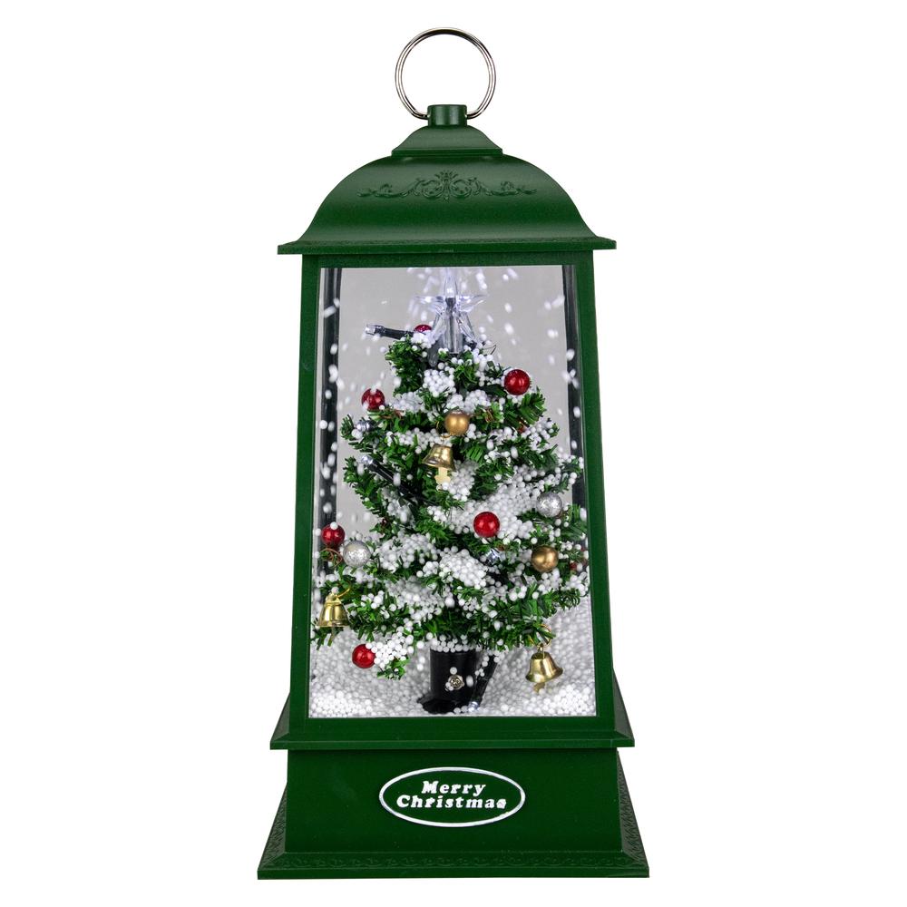13.5" LED Lighted Snowing Musical Christmas Tree Lantern. Picture 1