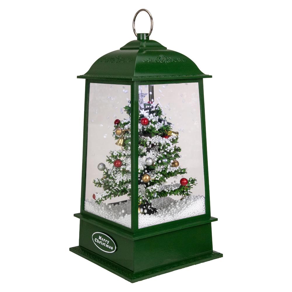 13.5" LED Lighted Snowing Musical Christmas Tree Lantern. Picture 2