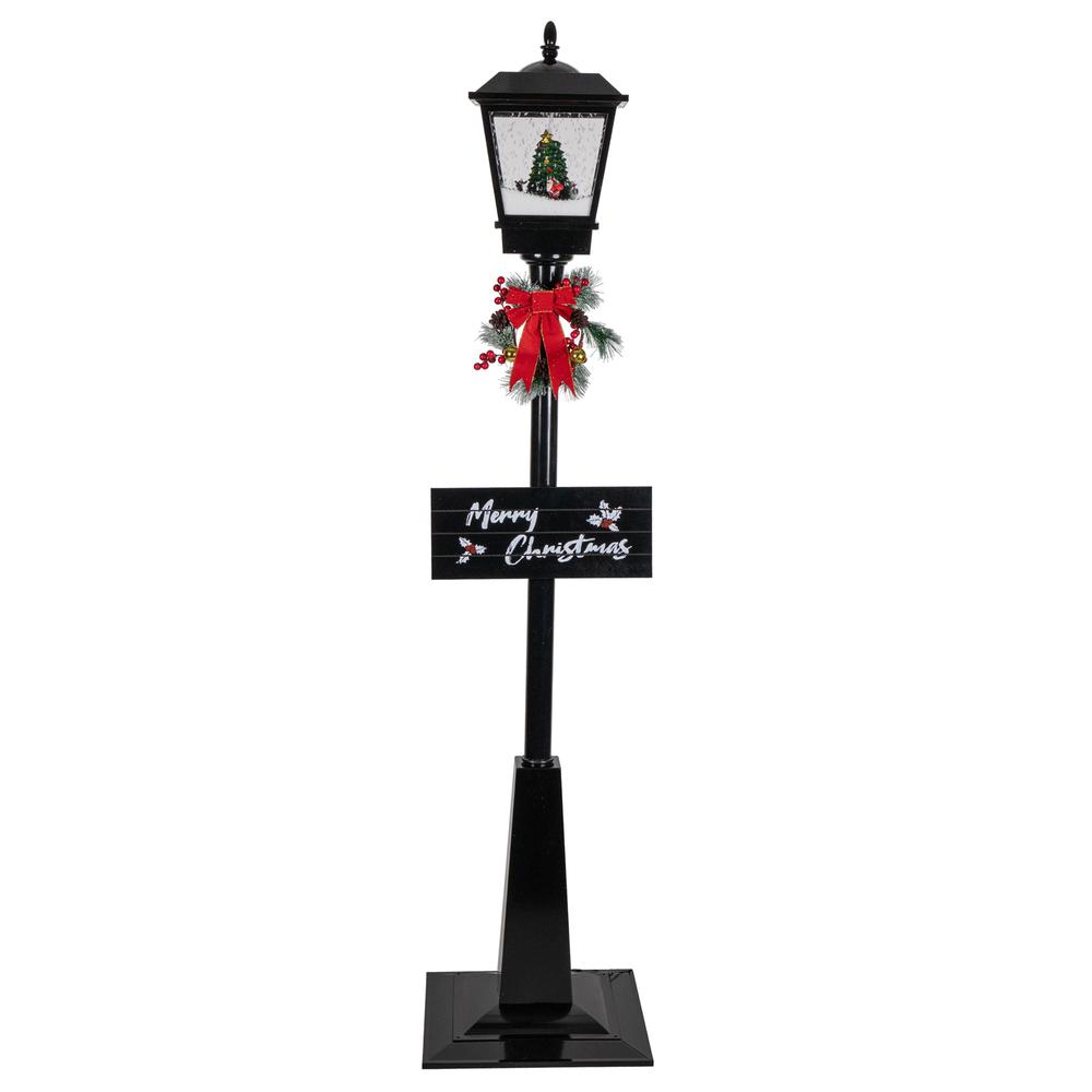 70.75" Lighted Musical Snowing Santa and Friends Christmas Street Lamp. Picture 1