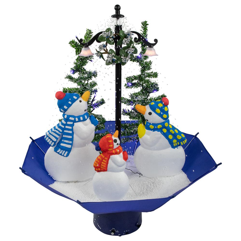 30" Lighted Musical Snowing Snowman Family in Umbrella Base Christmas Decoration. Picture 1