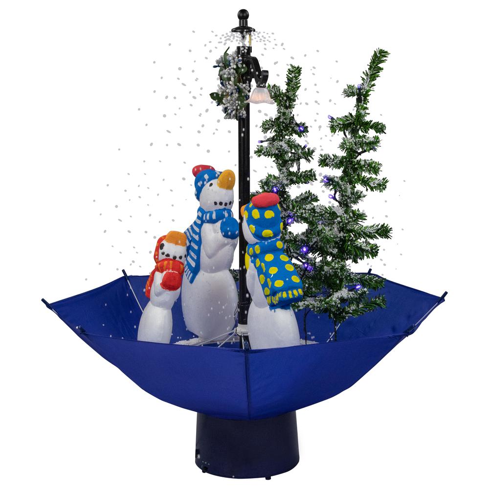 30" Lighted Musical Snowing Snowman Family in Umbrella Base Christmas Decoration. Picture 3