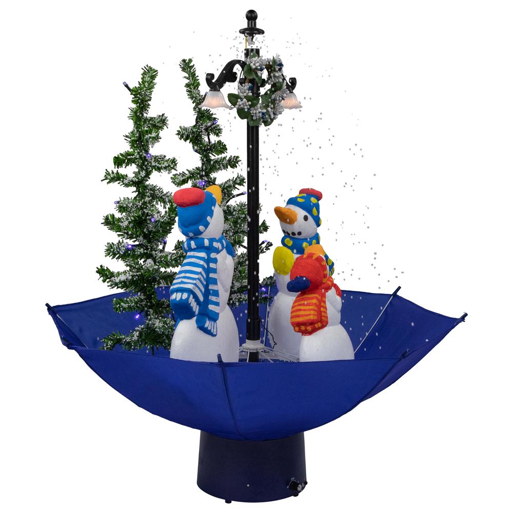 30" Lighted Musical Snowing Snowman Family in Umbrella Base Christmas Decoration. Picture 4