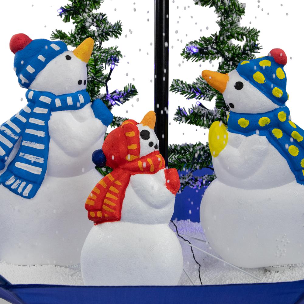 30" Lighted Musical Snowing Snowman Family in Umbrella Base Christmas Decoration. Picture 2