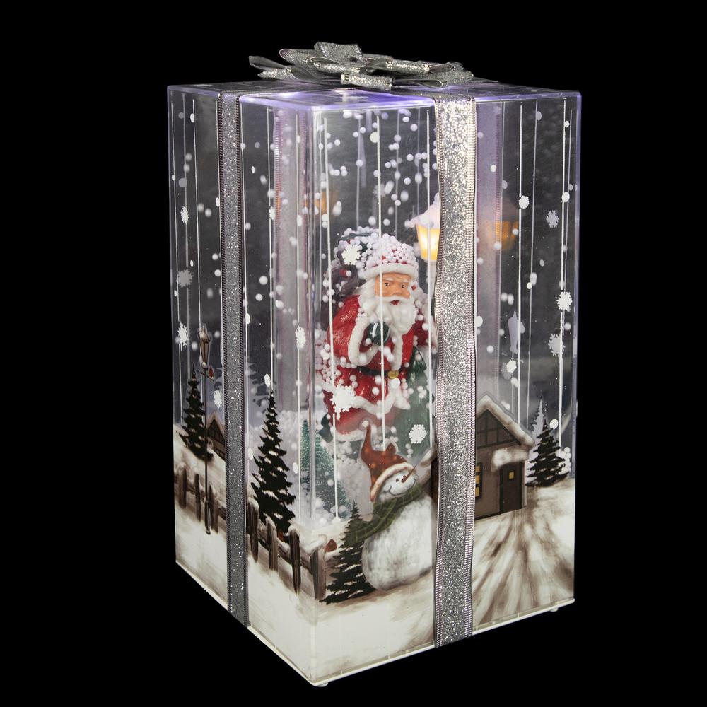 12" Lighted and Musical Santa Claus Snowing Gift Box Christmas Decoration. Picture 2