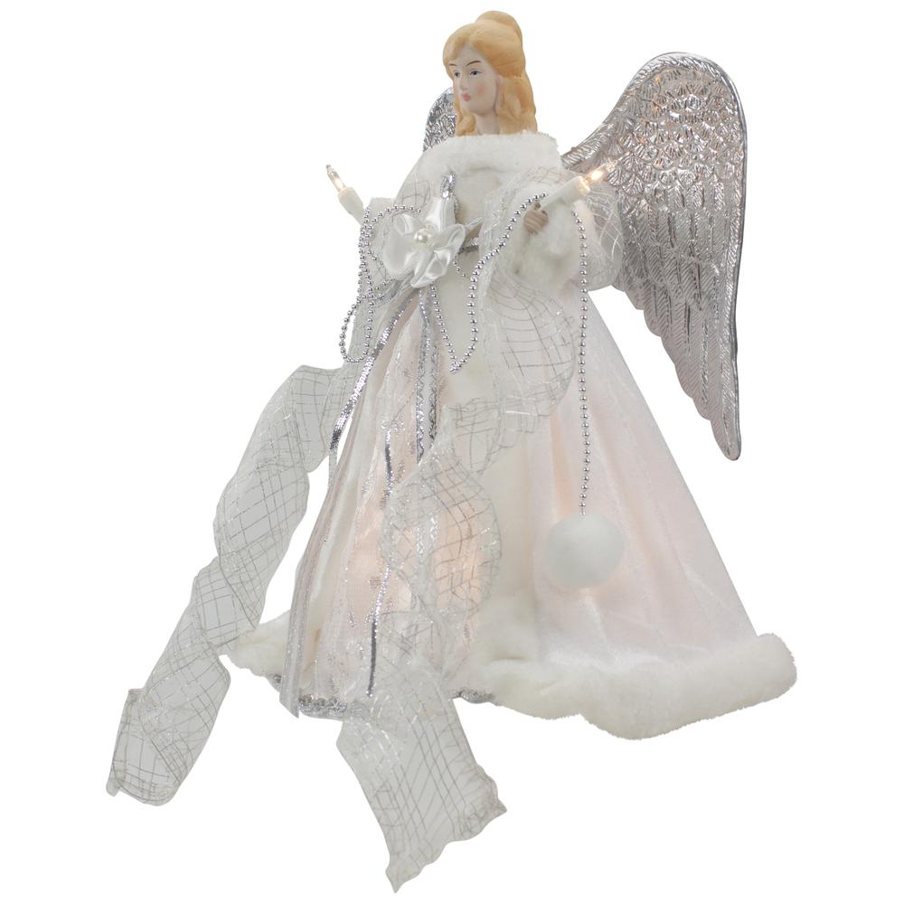 12" Silver and White Angel with Wings Christmas Tree Topper - Clear Lights. Picture 4