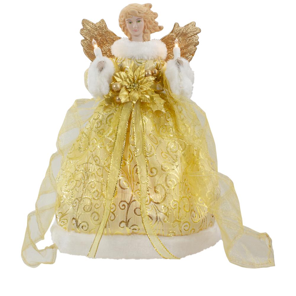 12" Lighted Gold Angel with Wings Christmas Tree Topper - Clear Lights. Picture 1