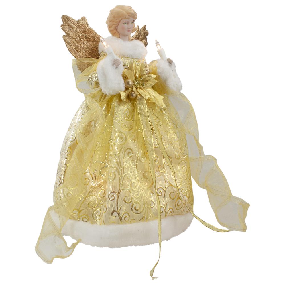 12" Lighted Gold Angel with Wings Christmas Tree Topper - Clear Lights. Picture 4