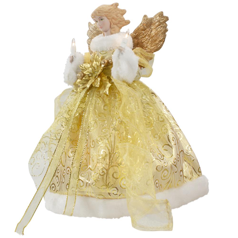 12" Lighted Gold Angel with Wings Christmas Tree Topper - Clear Lights. Picture 3