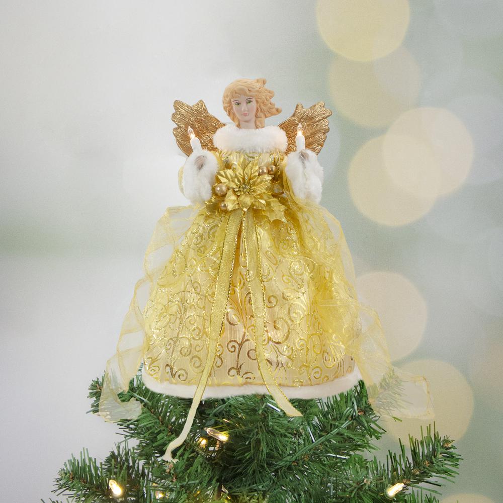 12" Lighted Gold Angel with Wings Christmas Tree Topper - Clear Lights. Picture 2