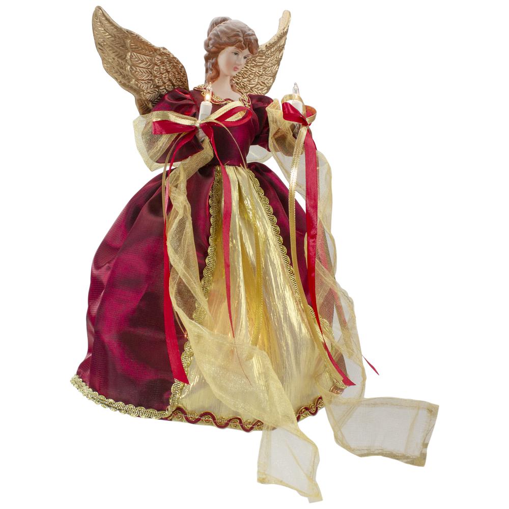 13.5" Lighted Red and Gold Angel with Wings Christmas Tree Topper - Clear Lights. Picture 3