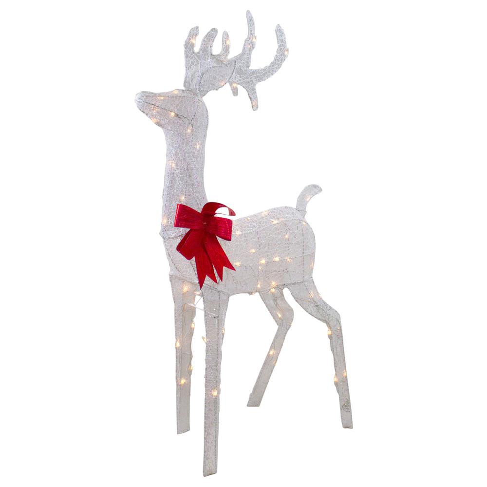 52" Lighted White Mesh Standing Buck Outdoor Christmas Decoration - Clear Lights. Picture 3