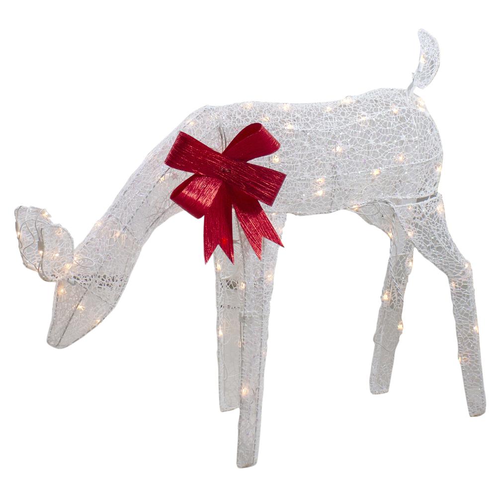 37" Lighted White Mesh Feeding Doe Outdoor Christmas Decoration - Clear Lights. Picture 3