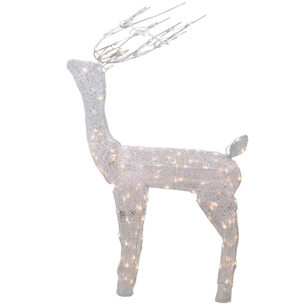 48-Inch Lighted White Mesh Buck Outdoor Christmas Decoration - Clear Lights. Picture 3