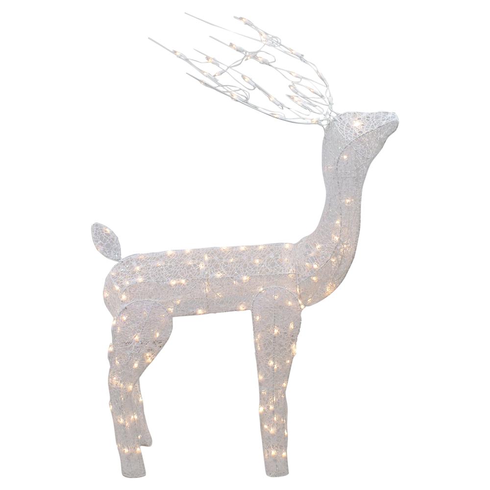 48-Inch Lighted White Mesh Buck Outdoor Christmas Decoration - Clear Lights. Picture 1