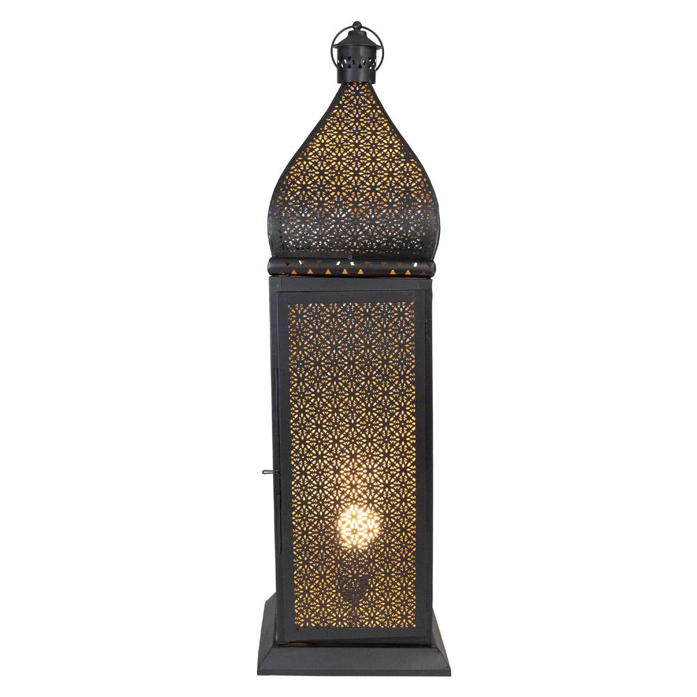 30.5" Black and Gold Moroccan Style Lantern Floor Lamp. Picture 1