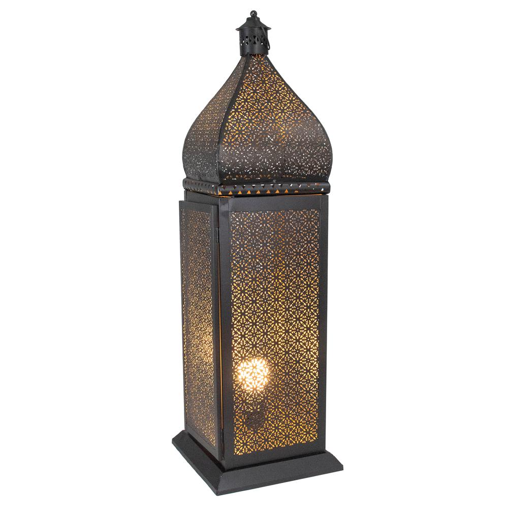 30.5" Black and Gold Moroccan Style Lantern Floor Lamp. Picture 3