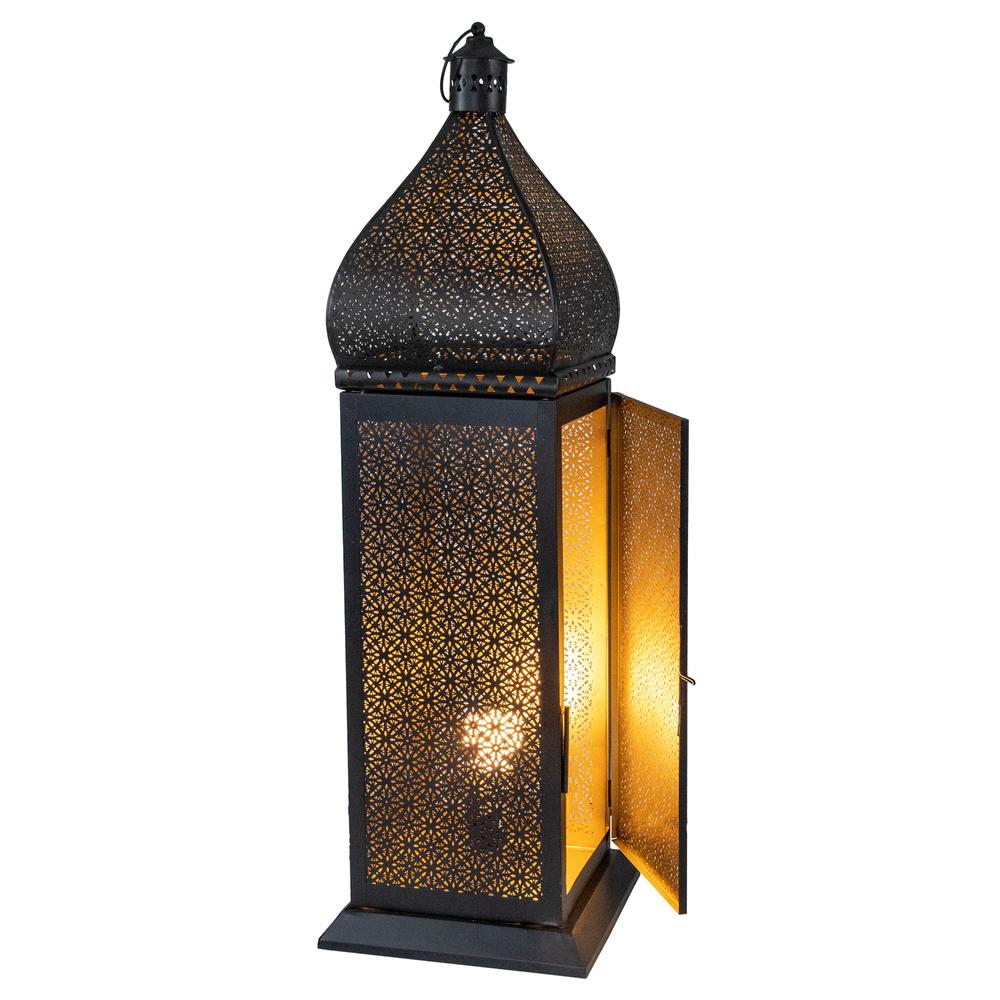 30.5" Black and Gold Moroccan Style Lantern Floor Lamp. Picture 4