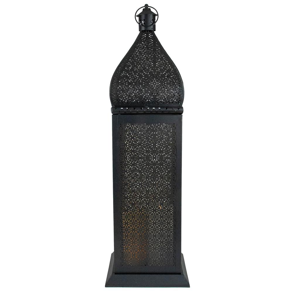 30.5" Black and Gold Moroccan Style Pillar Candle Floor Lantern. Picture 4