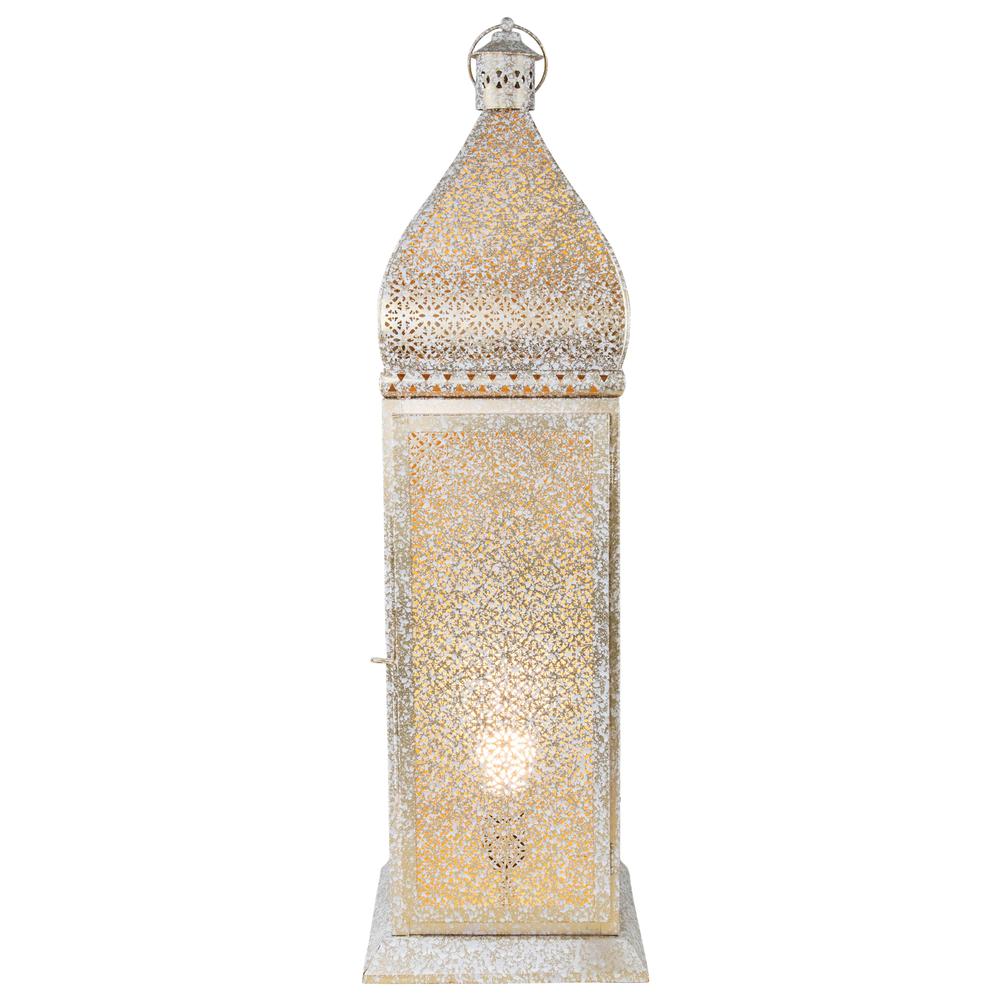 30.5" White and Gold Moroccan Style Lantern Floor Lamp. Picture 1