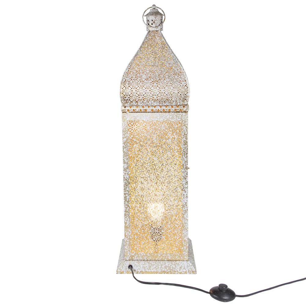 30.5" White and Gold Moroccan Style Lantern Floor Lamp. Picture 4