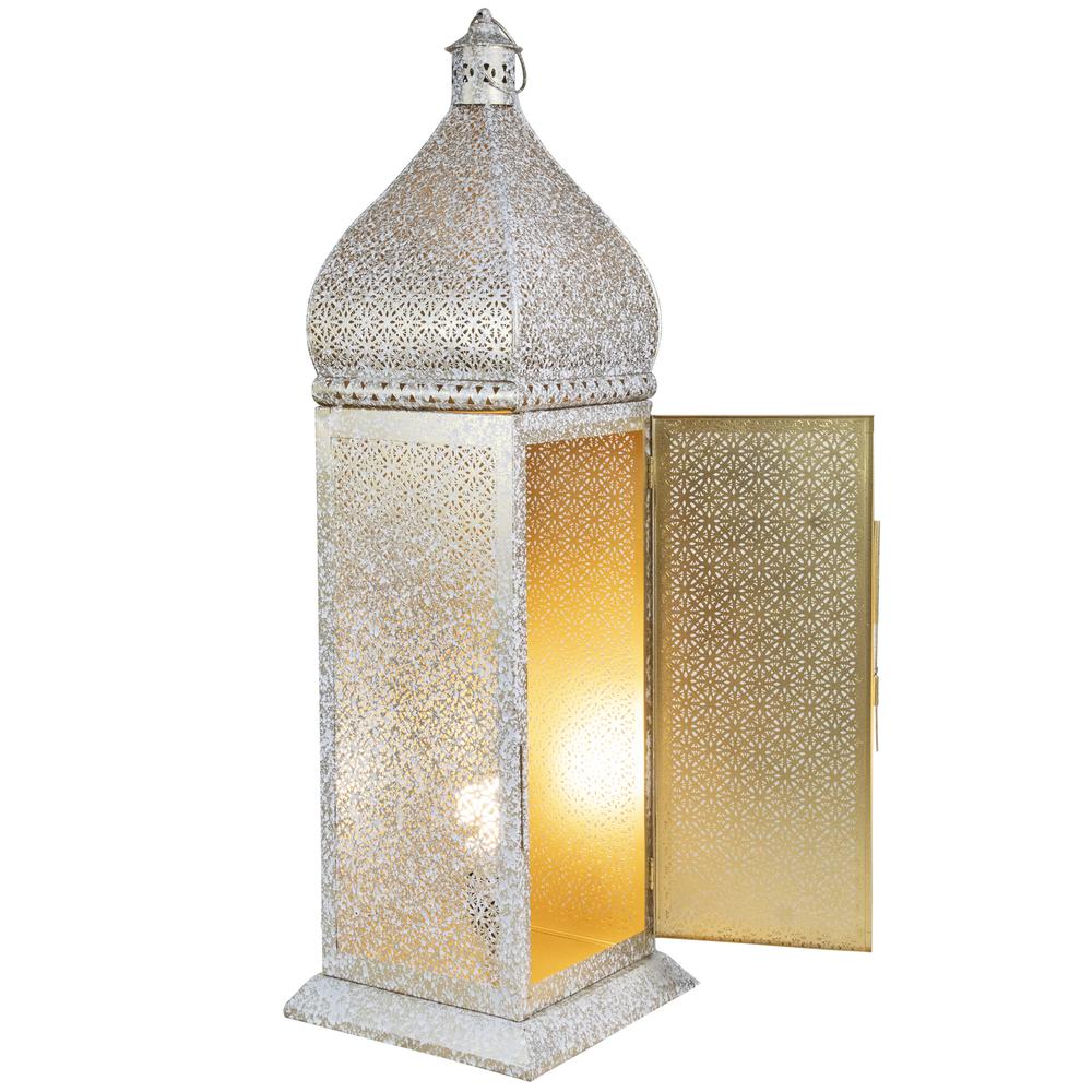 30.5" White and Gold Moroccan Style Lantern Floor Lamp. Picture 3