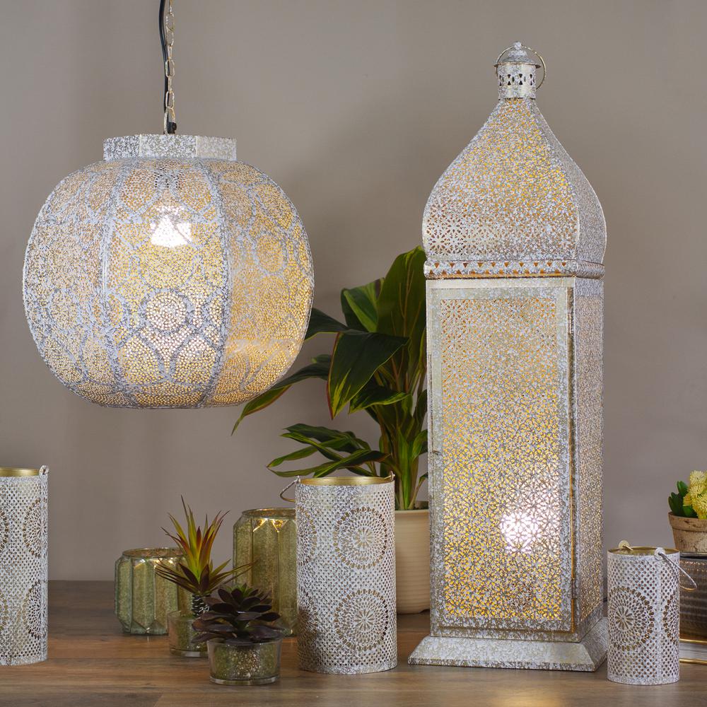 30.5" White and Gold Moroccan Style Lantern Floor Lamp. Picture 2
