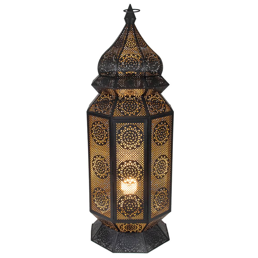 29.5" Black and Gold Moroccan Style Lantern Floor Lamp. Picture 1